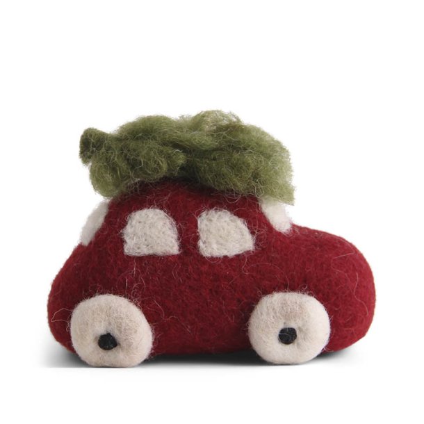 Gry &amp; Sif - Jul; lille filtet r�d bil m/grantr� p� taget