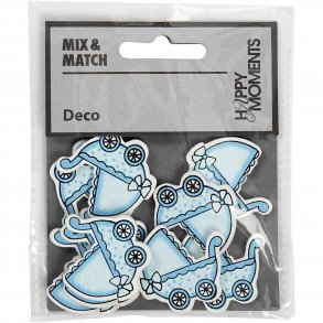 Barnevogn i tr�, lysebl�, str. 34x31 mm, tykkelse 1,7 mm, 10 stk.