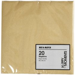 Servietter i tekstil lignende kvalitet, str. 40x40 cm, guld, 20stk.