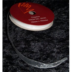 Organzabnd 3mm bred, 10m pr. rulle, hvid