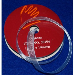 Organzabnd 3mm bred, 10m pr. rulle, lysebl