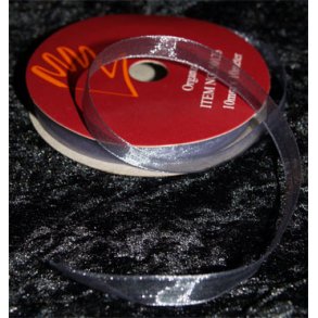 Organzabnd 10mm, gr/slv, 10m pr rulle