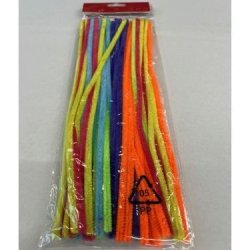 Chenille/piberenser neon-farvemix, �6mm &amp; 30cm lange, ca. 50 stk. 