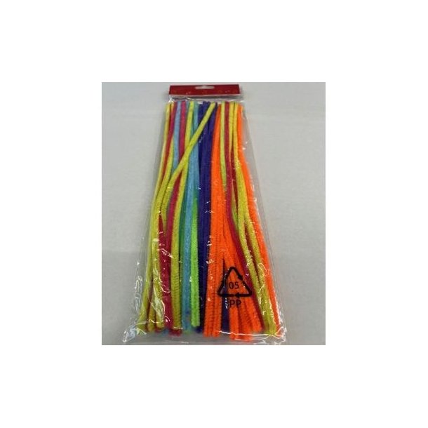 Chenille/piberenser neon-farvemix, �6mm &amp; 30cm lange, ca. 50 stk. 