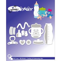 Dies/skre stencils, By Lene's BLD1664, Baby sutteflaske, narresut, tumlekop