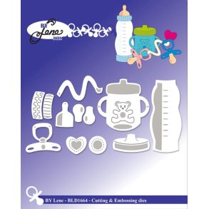 Dies/skre stencils, By Lene's BLD1664, Baby sutteflaske, narresut, tumlekop