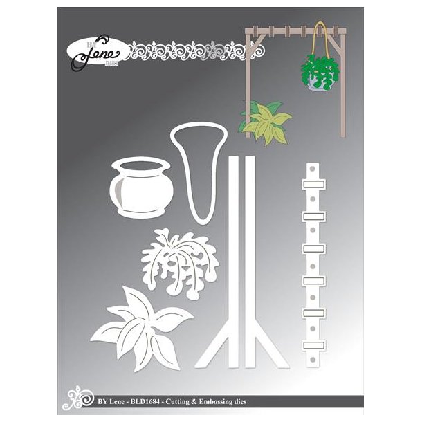 Dies/skre stencils, By Lene's BLD1684, Pergola, krukke &amp; grnne planter