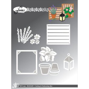 Dies/skre stencils, By Lene's BLD1685, Tilbehr til haven#2, trkasser, krukker, lavendler