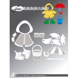 Dies/skre stencils, By Lene's BLD1728, Tilbehr til Panda BLD1727, Regntj, spand, paraply