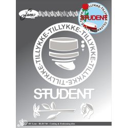 Dies/skre stencils, By Lene's BLD1740, rund ramme med teksten "TILLYKKE", studenterhue, rose