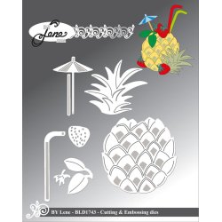 Dies/skre stencils, By Lene's BLD1743, Ananas m/drinks  tilbehr