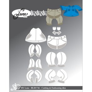 Dies/skre stencils, By Lene's BLD1746, Tilbehr til Panda BLD1727, Bukser & skjorte/jakke