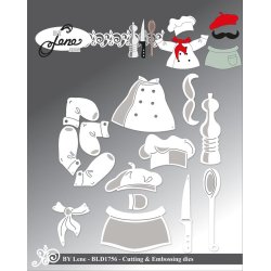 Dies/skre stencils, By Lene's BLD1756, Tilbehr til Glade Grise BLD1750, Kokketj &amp; kkkengrej
