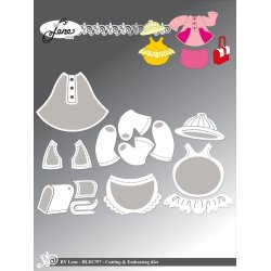 Dies/skre stencils, By Lene's BLD1757, Tilbehr til Glade Grise BLD1750, Badetj, kjole &amp; taske