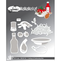 Dies/skre stencils, By Lene's BLD1762, Spaghetti m/kdboller, kecthup &amp; kotelet