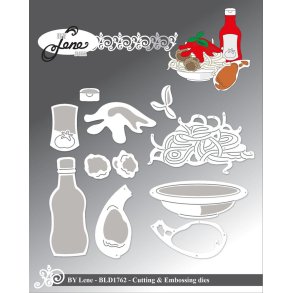 Dies/skre stencils, By Lene's BLD1762, Spaghetti m/kdboller, kecthup & kotelet