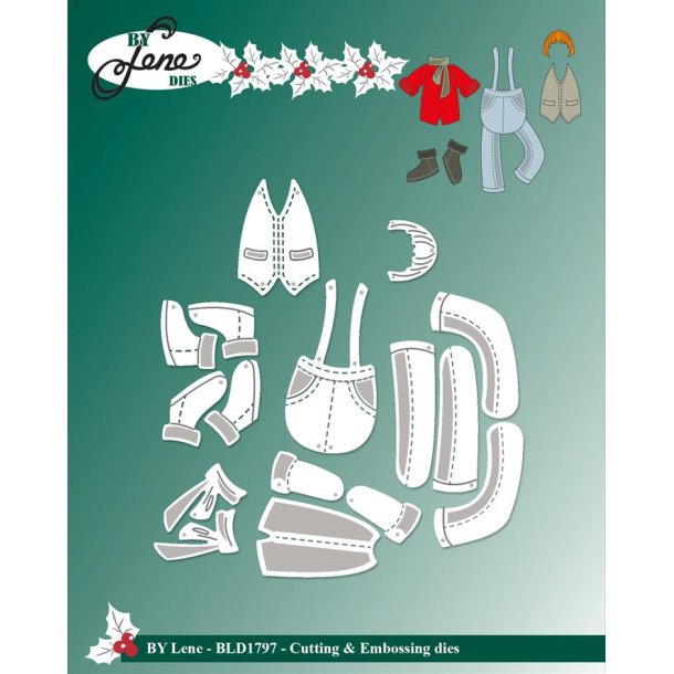 Dies/skre stencils, By Lene's BLD1797, Tilbehr til langbenet julenisse - BLD1796