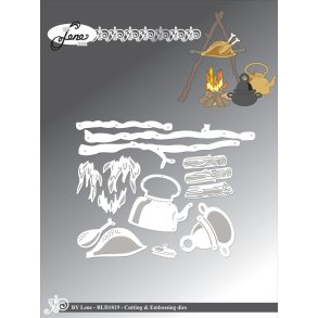 Dies/sk�re stencils, By Lene's BLD1819, Tilbeh�r til troldene (BLD1816) - b�l, stegt kylling, kedel, potte