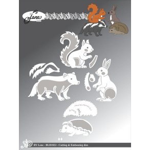 Dies/sk�re stencils, By Lene's BLD1823, Skovdyr; egern, pindsvin, gr�vling og hare/kanin