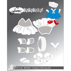 Dies/sk�re stencils, By Lene's BLD1826, Tilbeh�r til troldene (BLD1816) - matroskjole, hat og sko