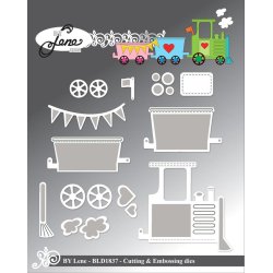 Dies/sk�re stencils, By Lene's BLD1837, Tog med vogne