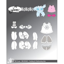 Dies/sk�re stencils, By Lene's BLD1840, Tilbeh�r til Troldeunger/Babytrolde (BLD1839), Pyjamas, kjole &amp; t�fler