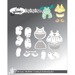 Dies/sk�re stencils, By Lene's BLD1841, Tilbeh�r til Troldeunger/Babytrolde (BLD1839), Sm�kbukser, tr�je, kjole & st�vler