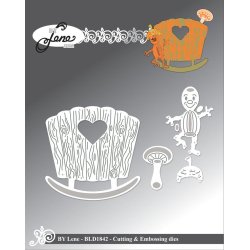 Dies/sk�re stencils, By Lene's BLD1842, Tilbeh�r til Troldeunger/Babytrolde (BLD1839), Vugge, rangle &amp; bamse