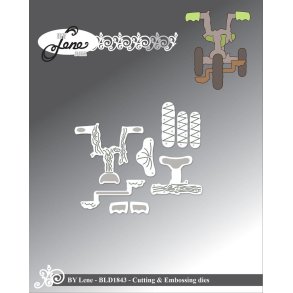 Dies/sk�re stencils, By Lene's BLD1843, Tilbeh�r til Troldeunger/Babytrolde (BLD1839), Trehjulet cykel i tr�