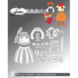 Dies/sk�re stencils, By Lene's BLD1855, Tilbeh�r til Senior-serien; "En moden kvinde" (BLD1853), Strikket�j, parykker, nederdel, tr�je, sokker