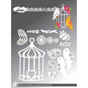 Dies/sk�re stencils, By Lene's BLD1863; Stort fuglebur og fugle til fx oph�ng