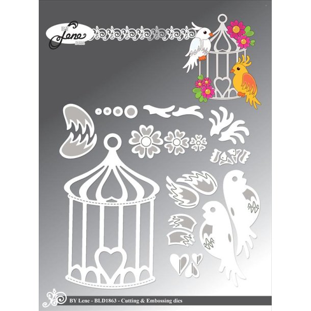 Dies/sk�re stencils, By Lene's BLD1863; Stort fuglebur og fugle til fx oph�ng