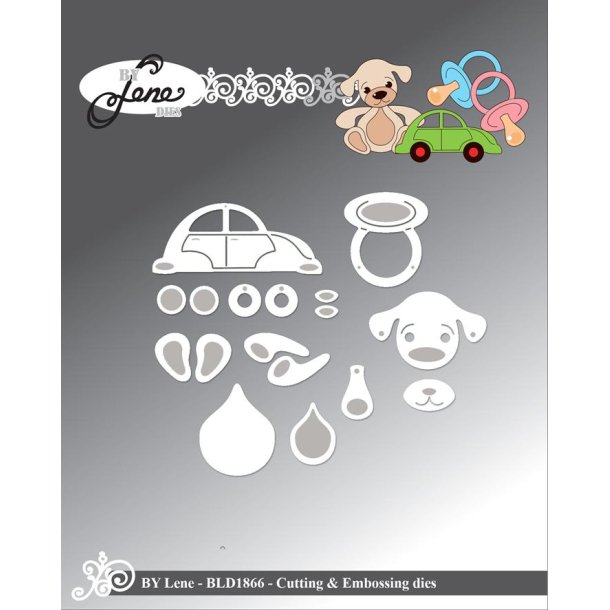 Dies/sk�re stencils, By Lene's BLD1866; Baby ting; sutter, bil, bamse