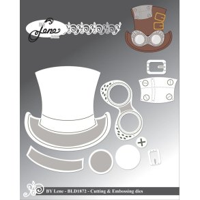 Dies/sk�re stencils, By Lene's BLD1872 - Steampunk; H�j hat, svejsebriller & klips