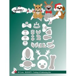 Dies/sk�re stencils, By Lene's BLD1879, Jule hunde m/masser af tilbeh�r