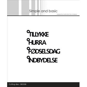 Dies, Simple&Basic, SBD258, ord m/�je til oph�ng; tillykke, hurra, f�dselsdag, indbydelse 