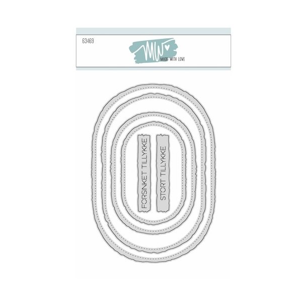 Dies/skre stencils, "Ovale baggrunde m/ujvne kanter" &amp; sm tekster, Made With Love 63469