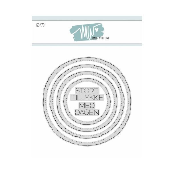 Dies/skre stencils, "Cirkel baggrunde m/ujvne kanter" &amp; sm tekster, Made With Love 63470