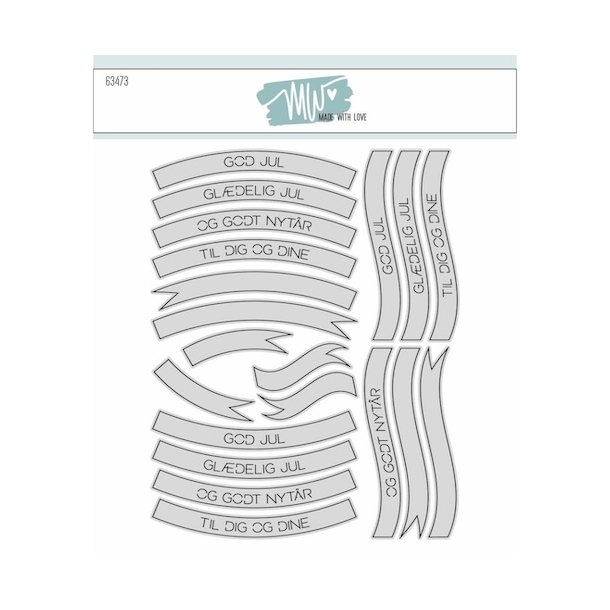 Dies/skre stencils, "Jule bannere" med mange tekster, Made With Love 63473