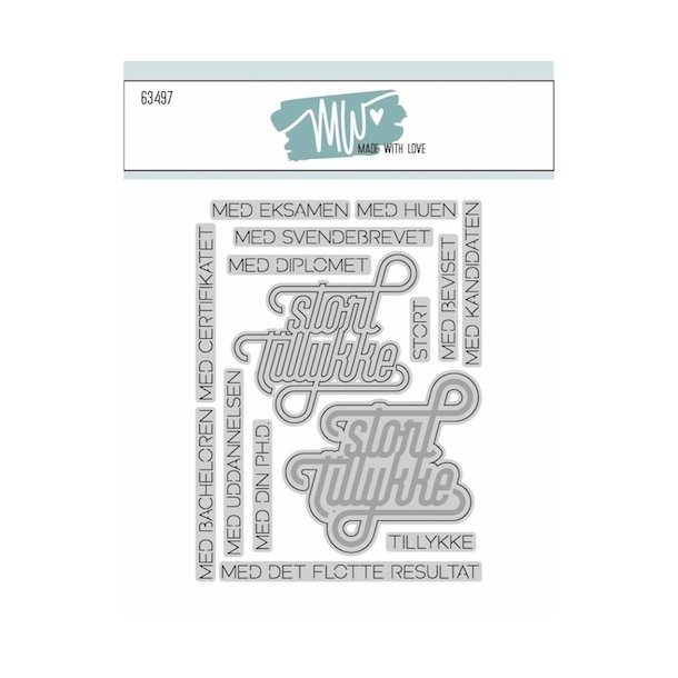 Dies/Sk�re stencils, Made With Love 63497; Tillykke tekster til f�rdig uddannede