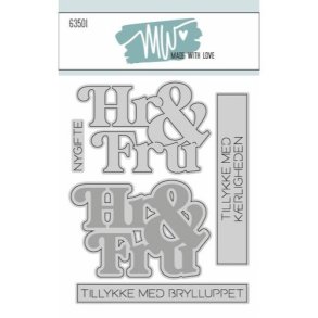 Dies/Sk�re stencils, Made With Love 63501; Hr & Fru bryllupstekster