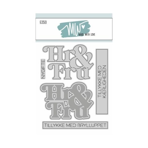 Dies/Sk�re stencils, Made With Love 63501; Hr &amp; Fru bryllupstekster