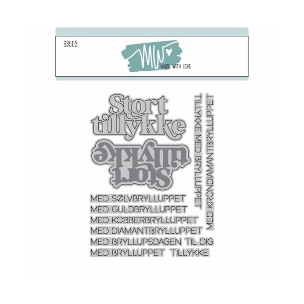 Dies/Sk�re stencils, Made With Love 63503; Stort tillykke &amp; bryllupstekster
