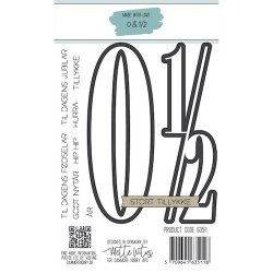 Dies/Sk�re stencils, Made With Love 63511; STORE tal ca. 12cm h�je, 0 (nul) &amp; � (en halv) &amp; en masse sm� tekster