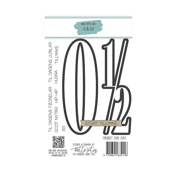 Dies/Sk�re stencils, Made With Love 63511; STORE tal ca. 12cm h�je, 0 (nul) &amp; � (en halv) &amp; en masse sm� tekster