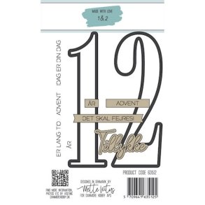 Dies/Sk�re stencils, Made With Love 63512; STORE tal ca. 12cm h�je, 1 (et) & 2 (to) & en masse sm� tekster