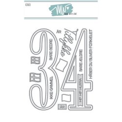 Dies/Sk�re stencils, Made With Love 63513; STORE tal ca. 12cm h�je, 3 (tre) &amp; 4 (fire) &amp; en masse sm� tekster