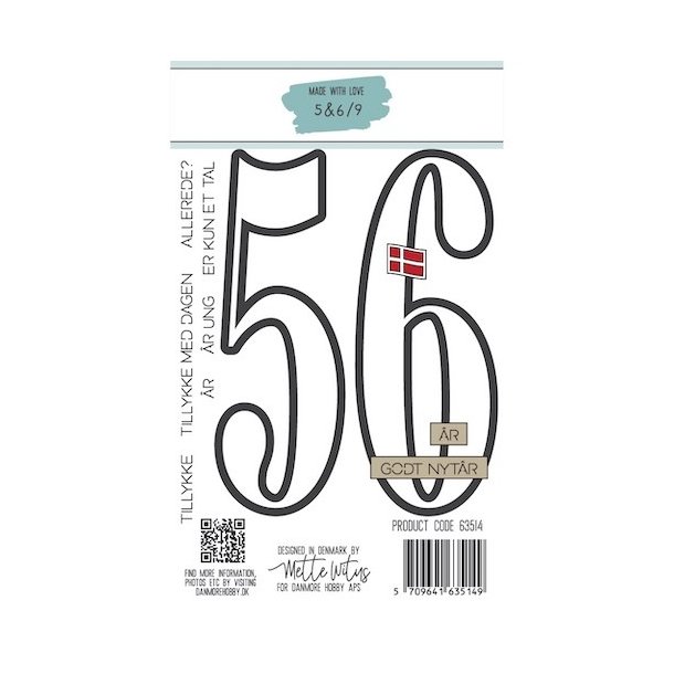 Dies/Sk�re stencils, Made With Love 63514; STORE tal ca. 12cm h�je, 5 (fem) &amp; 6 (seks og ni) &amp; en masse sm� tekster