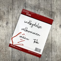 Dies/skre stencils, Dan-Dies 7901, "Indbydelse / velkommen / menu / tak"