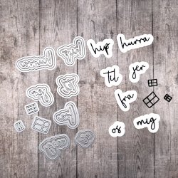 Dies/skre stencils, Dan-Dies 7904, "hip-hurra-til-fra-mig-jer-og"